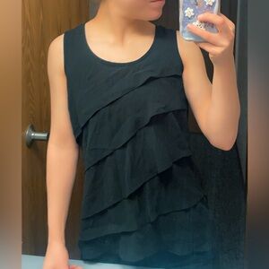Women Tommy Hilfiger Ruffle Solid Black Casual Work Sleeveless Tank Blouse Small